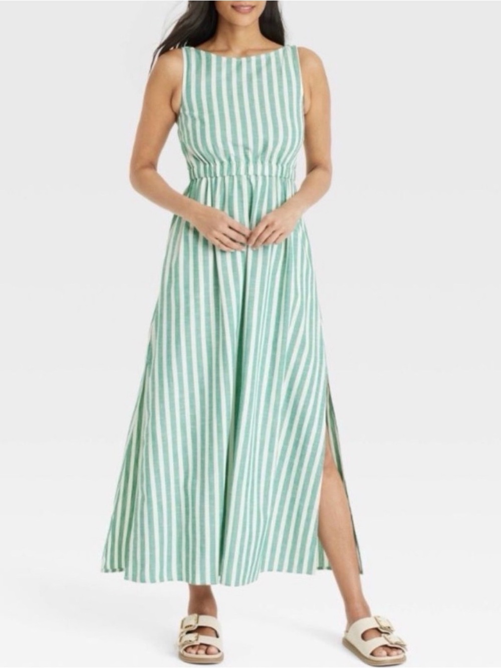Universal Thread Green White Striped Maxi Dress